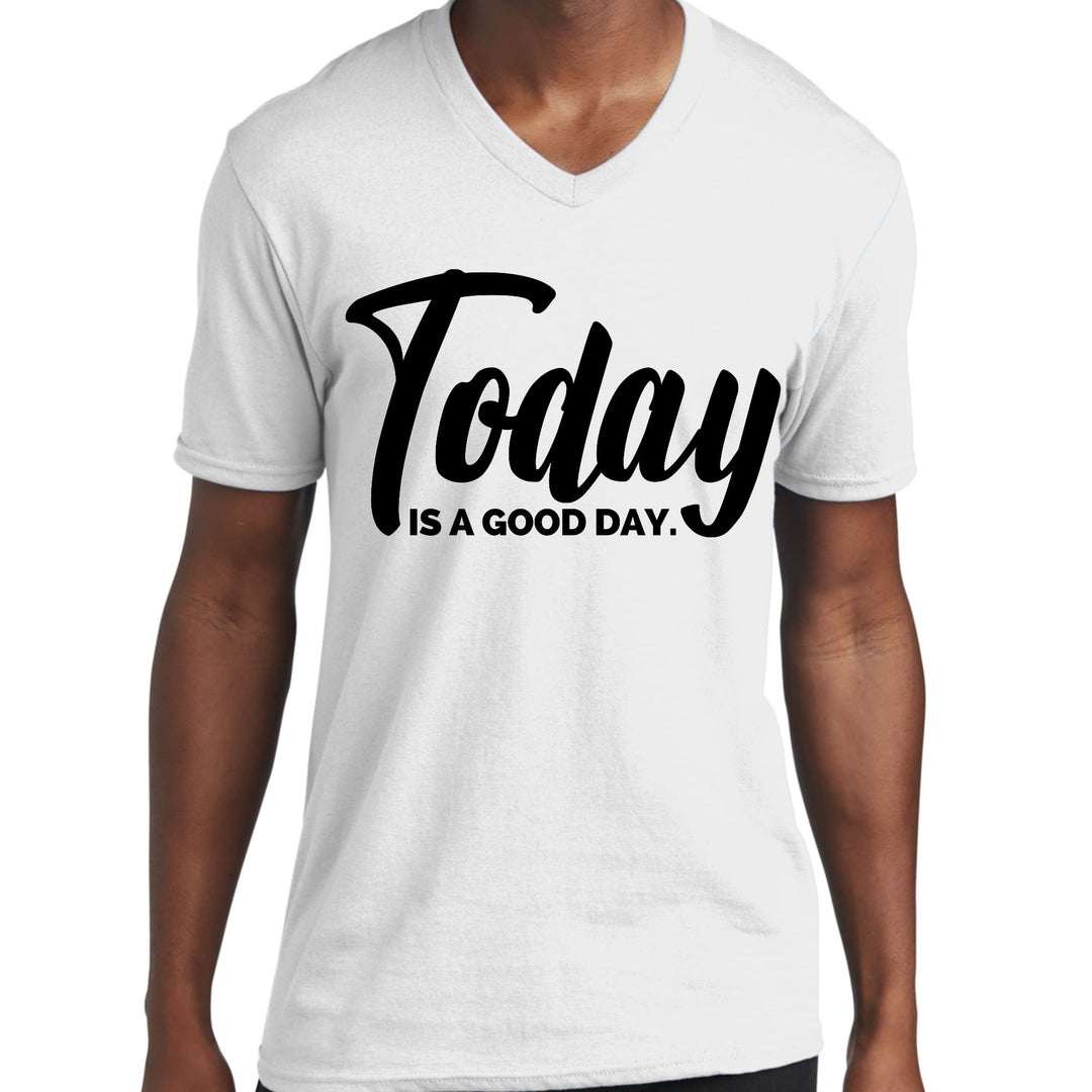 Mens Graphic V-neck T-shirt Today is a Good Day Black Illustration - Unisex