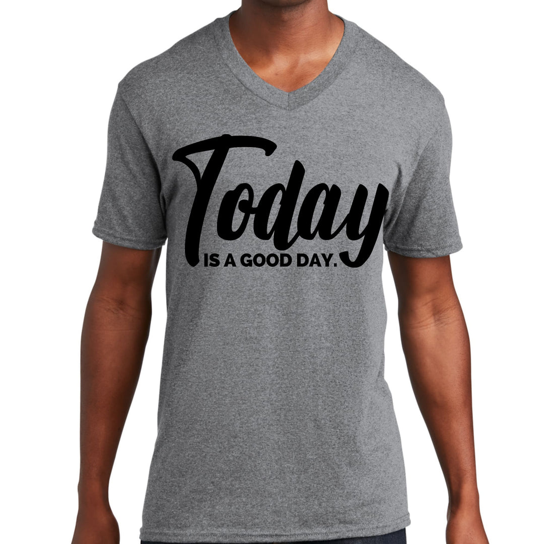 Mens Graphic V-neck T-shirt Today is a Good Day Black Illustration - Unisex