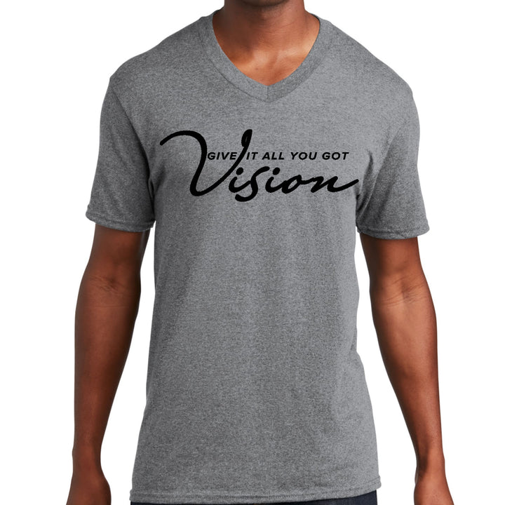 Mens Graphic V-neck T-shirt Vision - Give it All you Got Black - Unisex