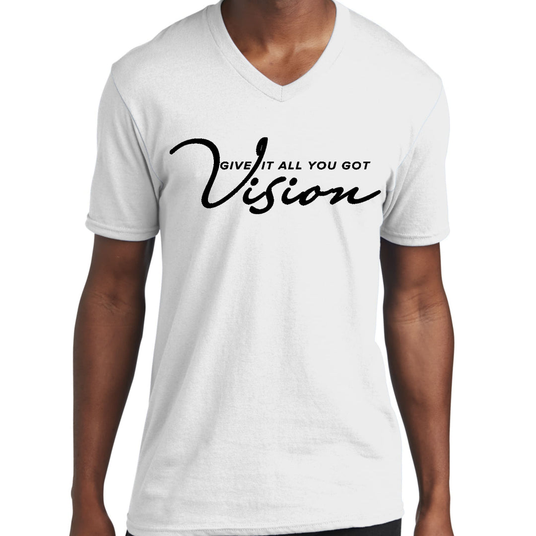 Mens Graphic V-neck T-shirt Vision - Give it All you Got Black - Unisex