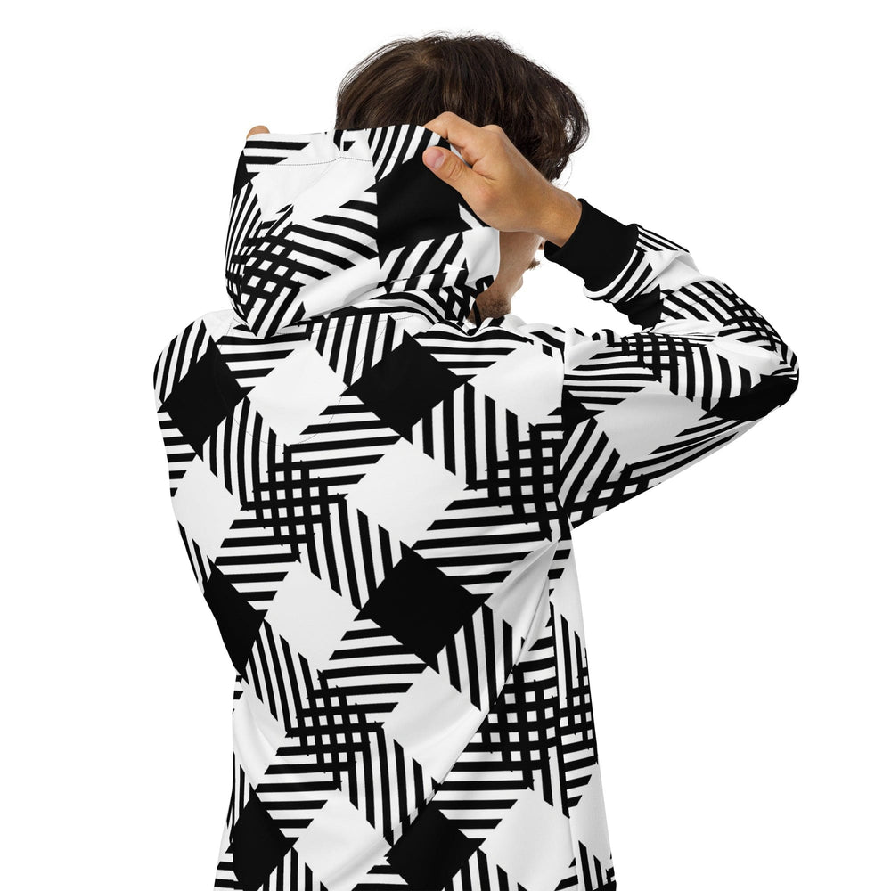 Mens Graphic Zip Hoodie Black and White Plaid Print - Mens | Hoodies | Zip Front