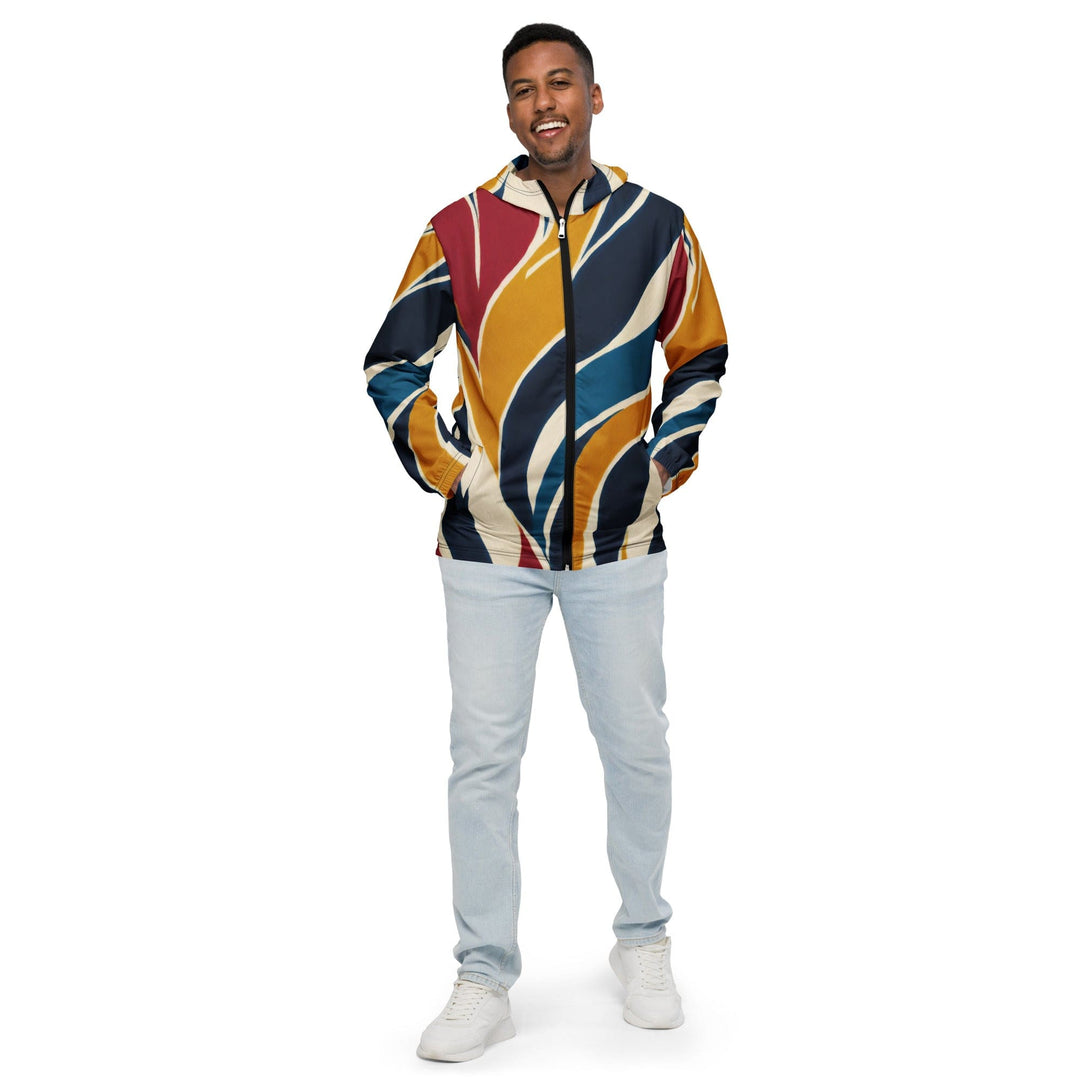 Mens Hooded Windbreaker Jacket Abstract Multicolor Swirl Line