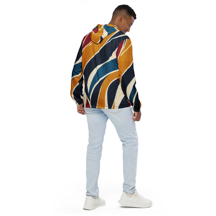 Mens Hooded Windbreaker Jacket Abstract Multicolor Swirl Line