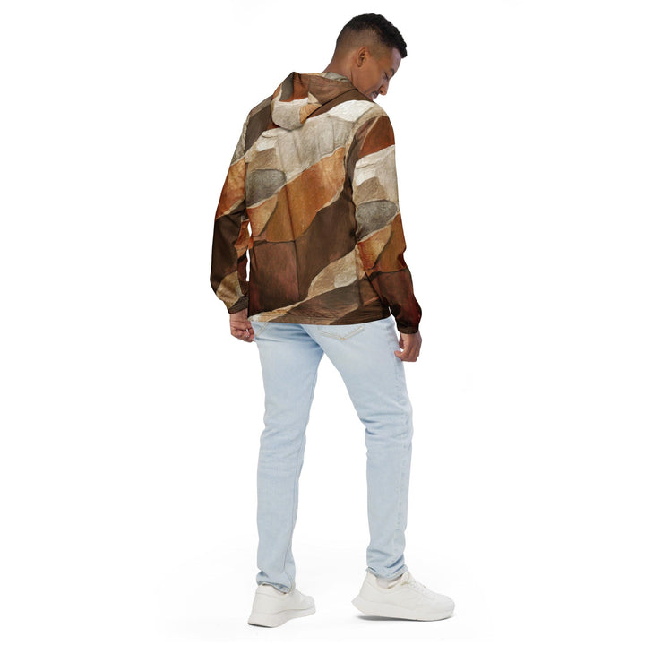 Mens Hooded Windbreaker Jacket Abstract Stone Pattern 6672