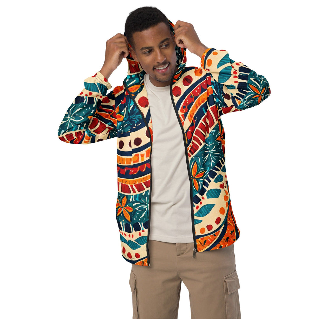 Mens Hooded Windbreaker Jacket Boho Floral Print