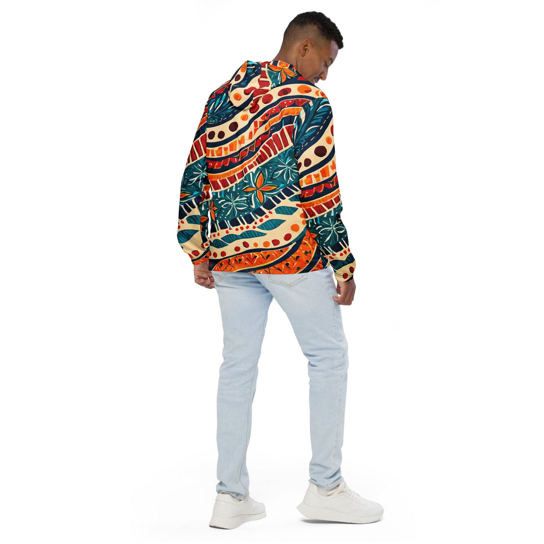 Mens Hooded Windbreaker Jacket Boho Floral Print