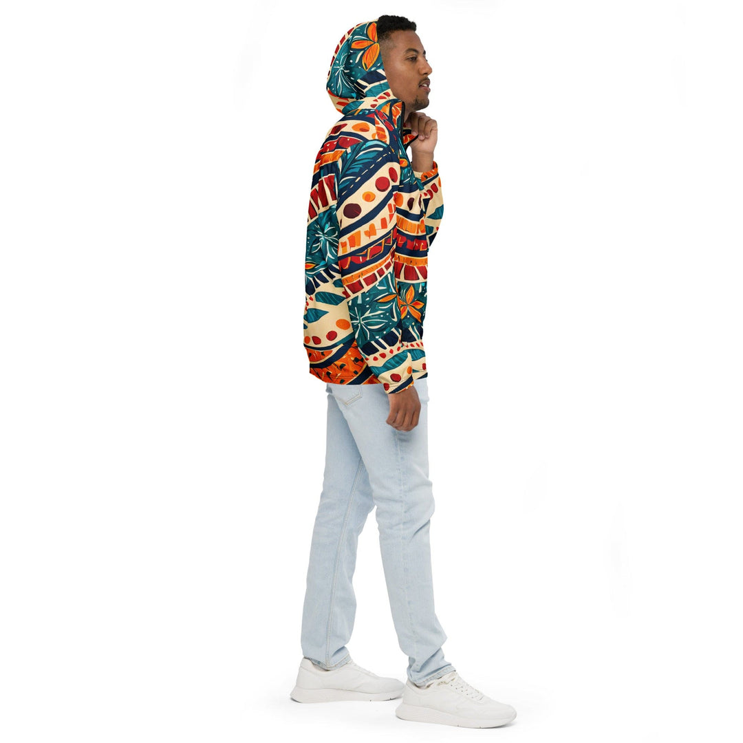 Mens Hooded Windbreaker Jacket Boho Floral Print