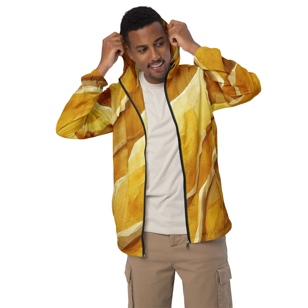 Mens Hooded Windbreaker Jacket Abstract Yellow Textured Pattern 78476