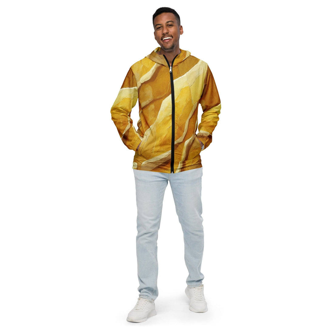 Mens Hooded Windbreaker Jacket Abstract Yellow Textured Pattern 78476