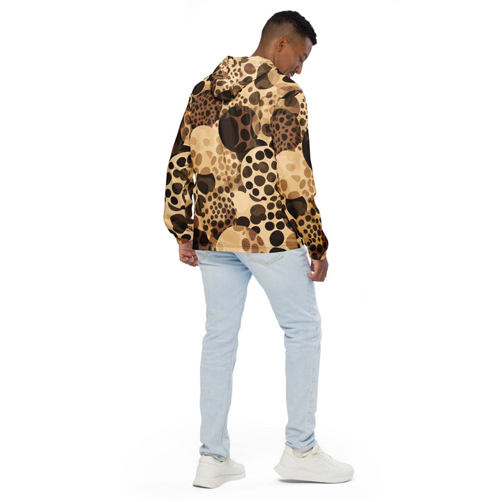 Mens Hooded Windbreaker Jacket Beige And Brown Leopard Spots