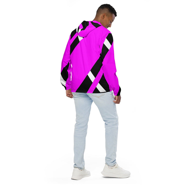 Mens Hooded Windbreaker Jacket - Black and Pink Pattern