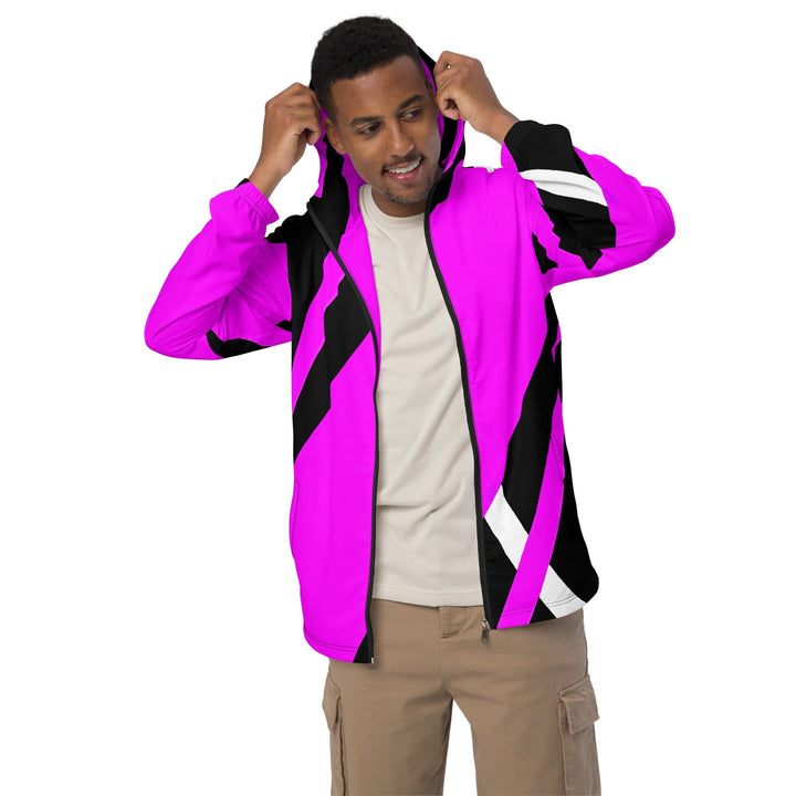 Mens Hooded Windbreaker Jacket - Black and Pink Pattern