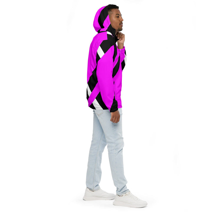 Mens Hooded Windbreaker Jacket - Black and Pink Pattern