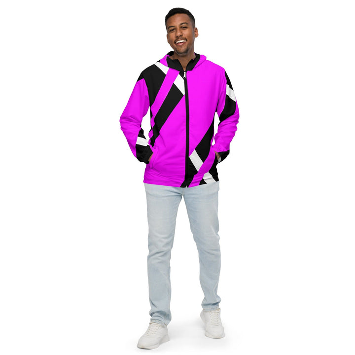 Mens Hooded Windbreaker Jacket - Black and Pink Pattern