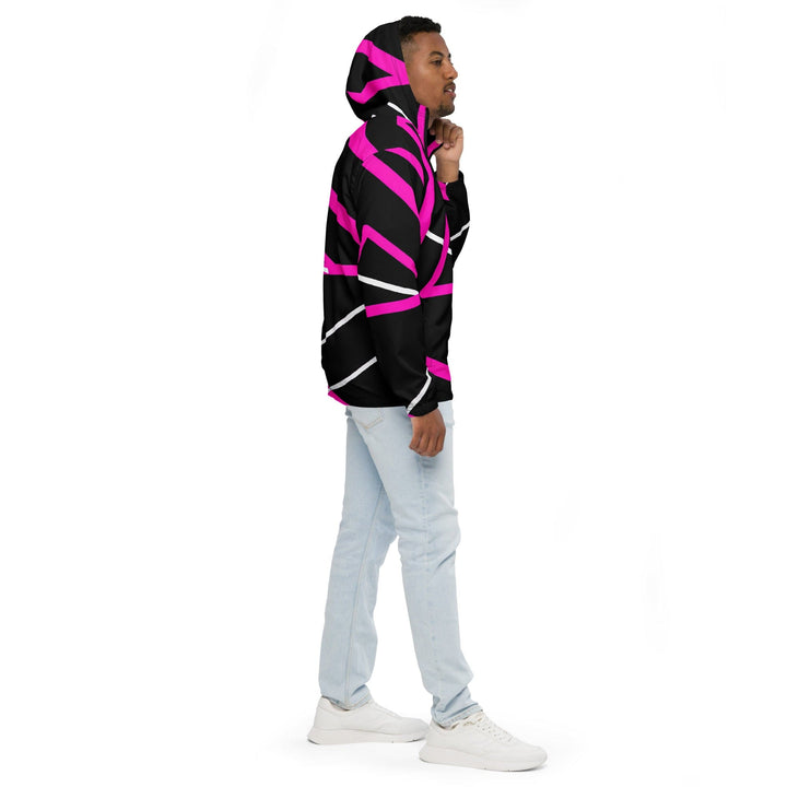 Mens Hooded Windbreaker Jacket Black And Pink Pattern