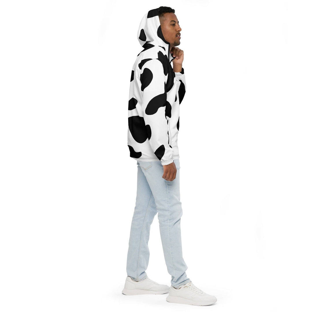 Mens Hooded Windbreaker Jacket Black And White Cow Print