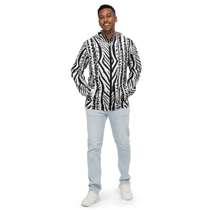 Mens Hooded Windbreaker Jacket Black White Native Print