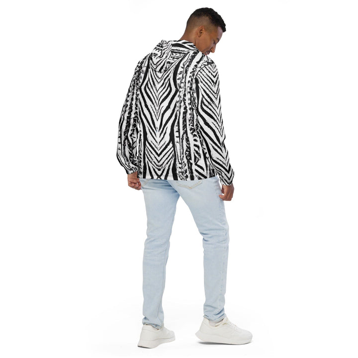 Mens Hooded Windbreaker Jacket Black White Native Print