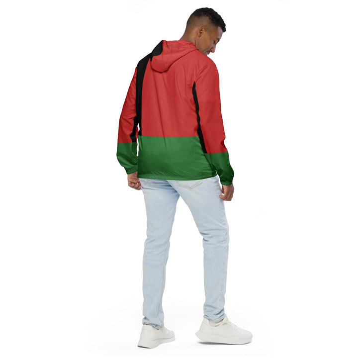 Mens Hooded Windbreaker Jacket - Black Red Green Stripped 4