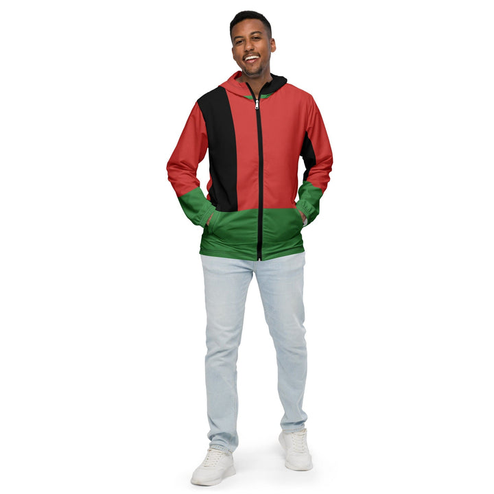 Mens Hooded Windbreaker Jacket - Black Red Green Stripped 4