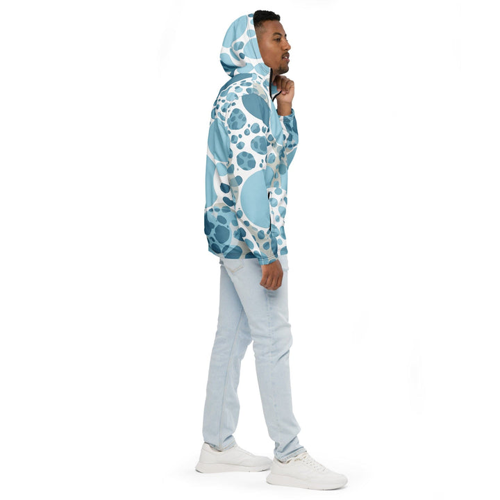 Mens Hooded Windbreaker Jacket Blue And White Circular Spotted