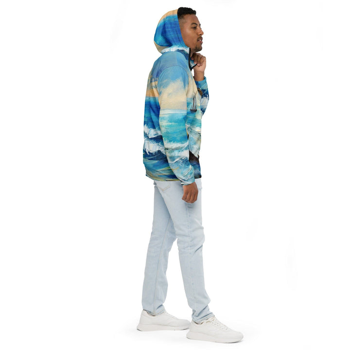 Mens Hooded Windbreaker Jacket Blue Ocean Print