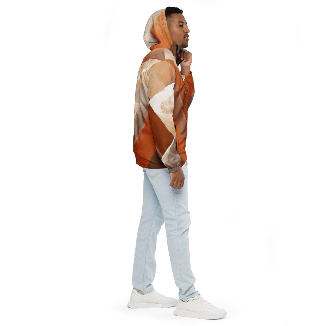 Mens Hooded Windbreaker Jacket Boho Watercolor Print