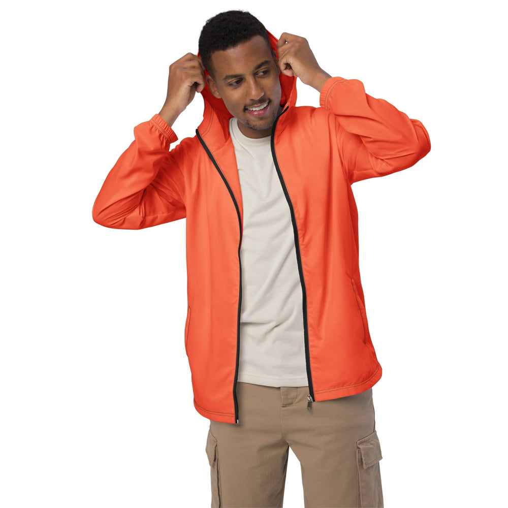 Mens Hooded Windbreaker Jacket Coral Orange Red