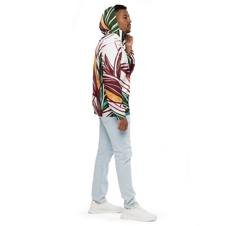 Mens Hooded Windbreaker Jacket Colorful Floral Lines