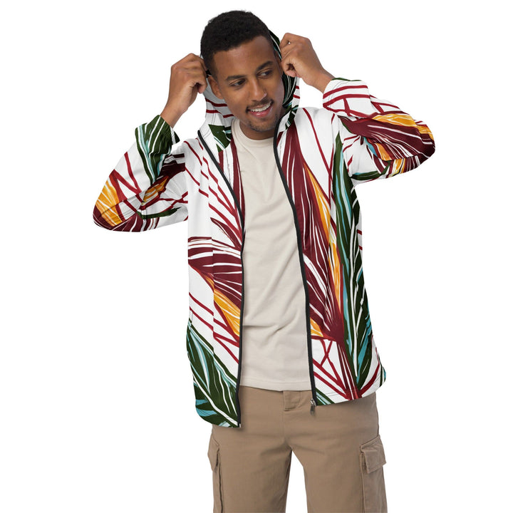 Mens Hooded Windbreaker Jacket Colorful Floral Lines