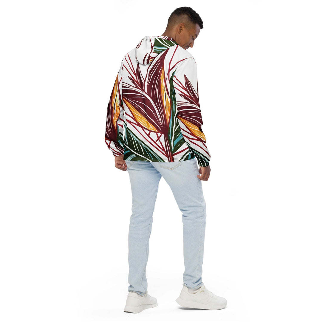 Mens Hooded Windbreaker Jacket Colorful Floral Lines