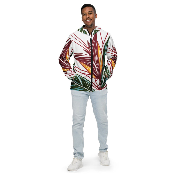 Mens Hooded Windbreaker Jacket Colorful Floral Lines