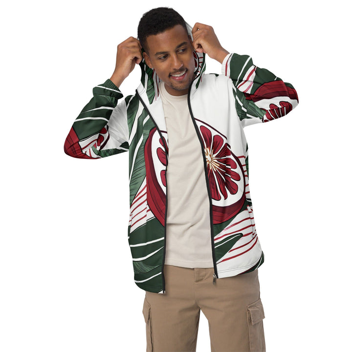 Mens Hooded Windbreaker Jacket - Colorful Floral Lines 3