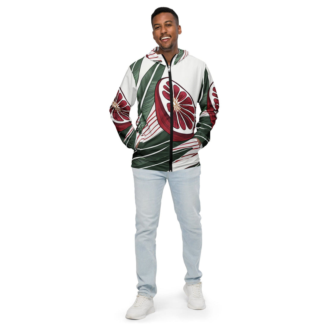 Mens Hooded Windbreaker Jacket - Colorful Floral Lines 3