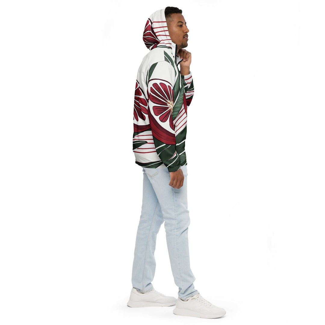 Mens Hooded Windbreaker Jacket - Colorful Floral Lines 3