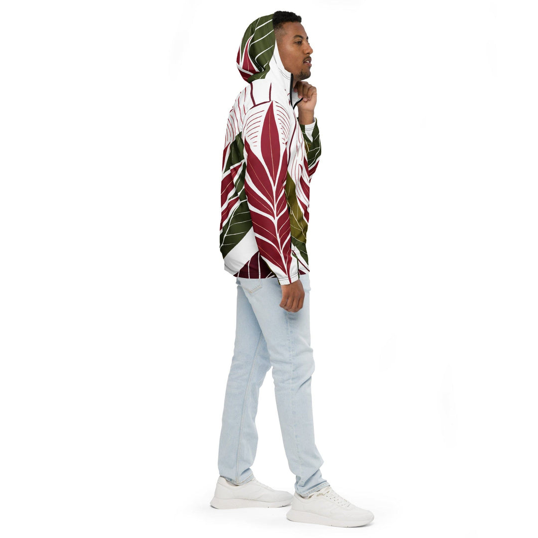 Mens Hooded Windbreaker Jacket - Colorful Floral Lines