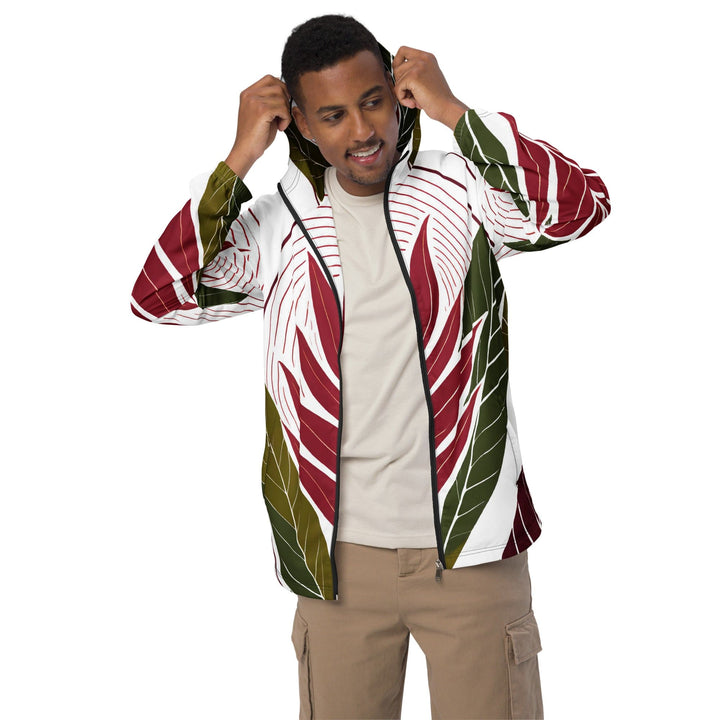 Mens Hooded Windbreaker Jacket - Colorful Floral Lines