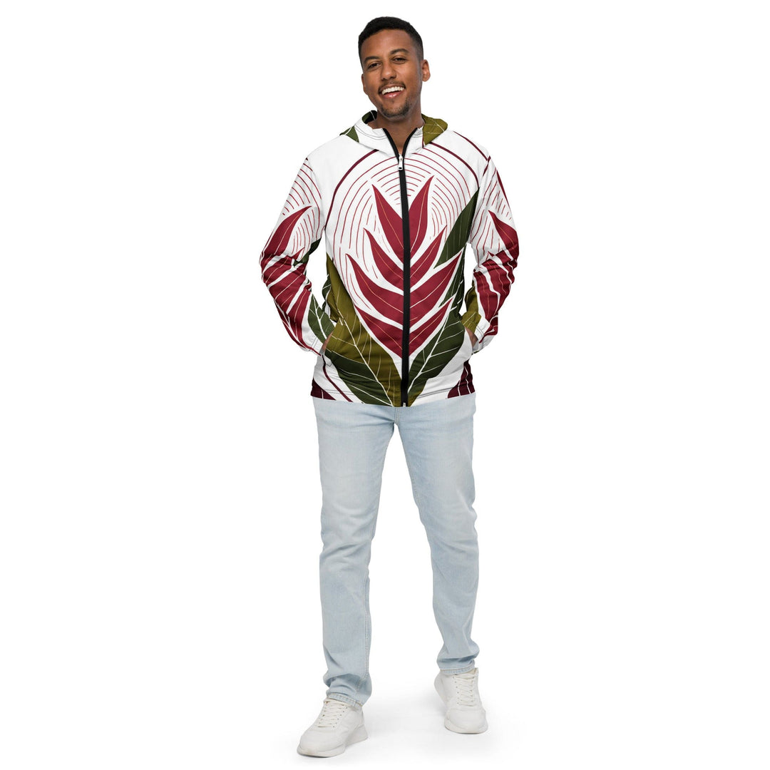 Mens Hooded Windbreaker Jacket - Colorful Floral Lines