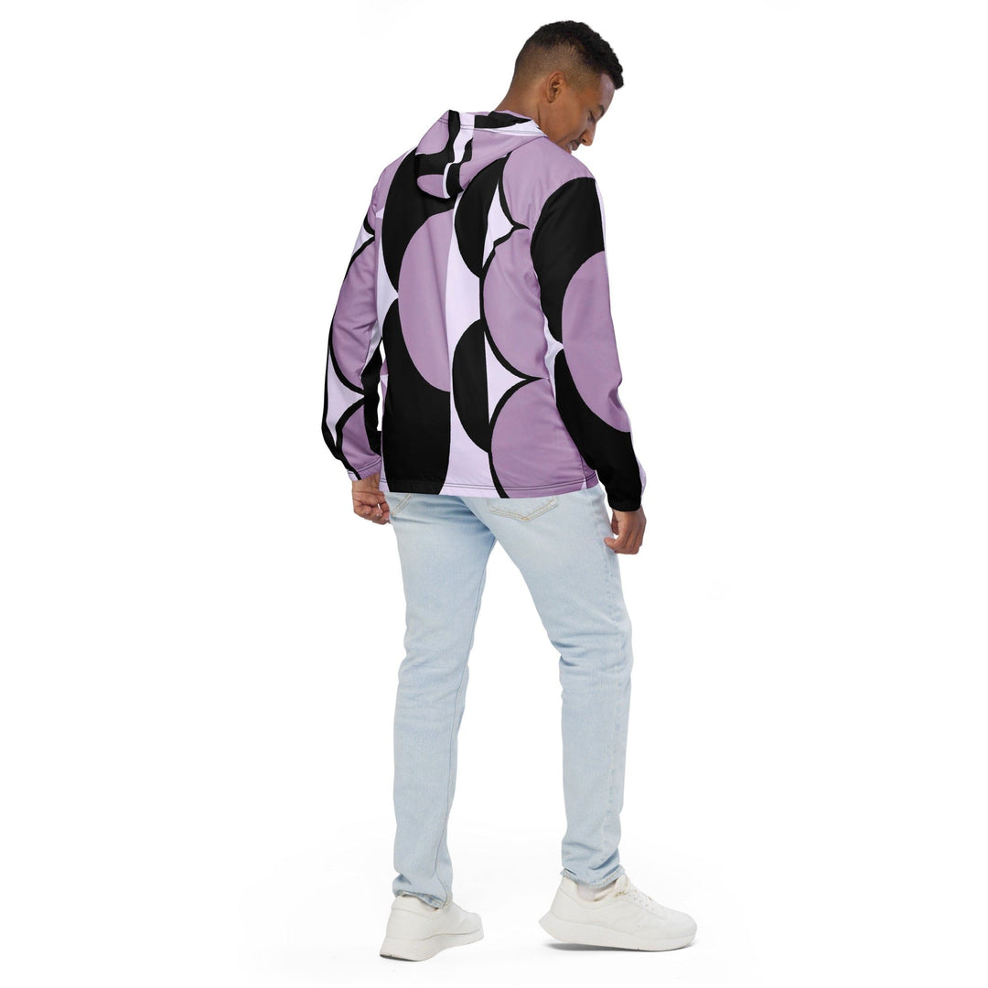 Mens Hooded Windbreaker Jacket Geometric Lavender And Black Pattern 2