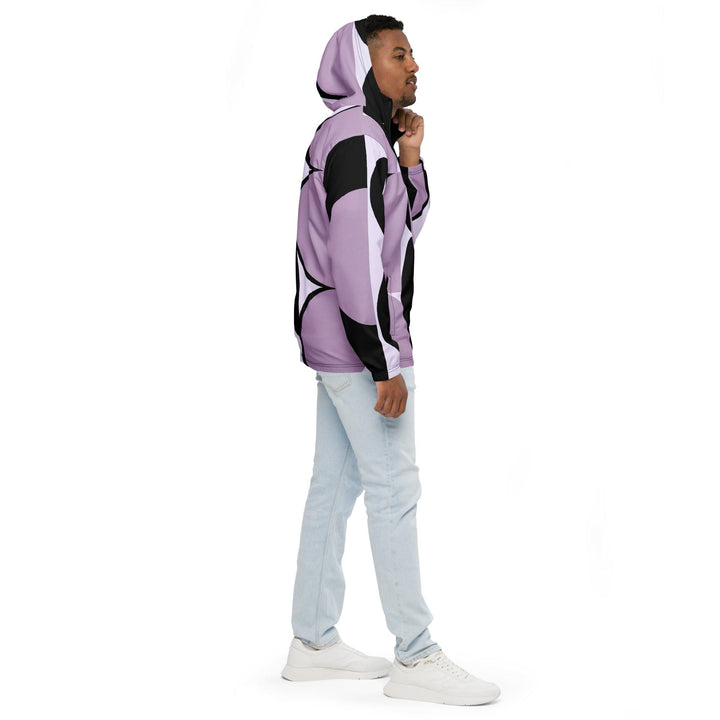 Mens Hooded Windbreaker Jacket Geometric Lavender And Black Pattern 2