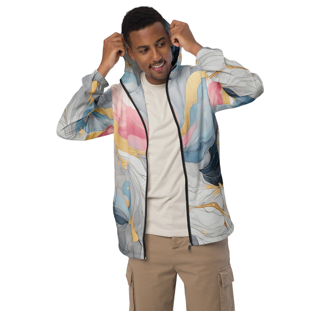 Mens Hooded Windbreaker Jacket Marble Cloud of Grey Pink Blue 5522