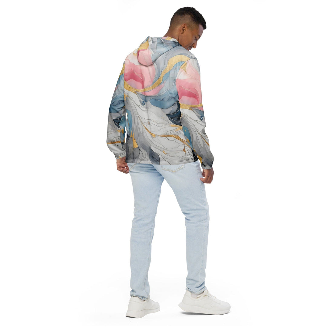 Mens Hooded Windbreaker Jacket Marble Cloud of Grey Pink Blue 5522