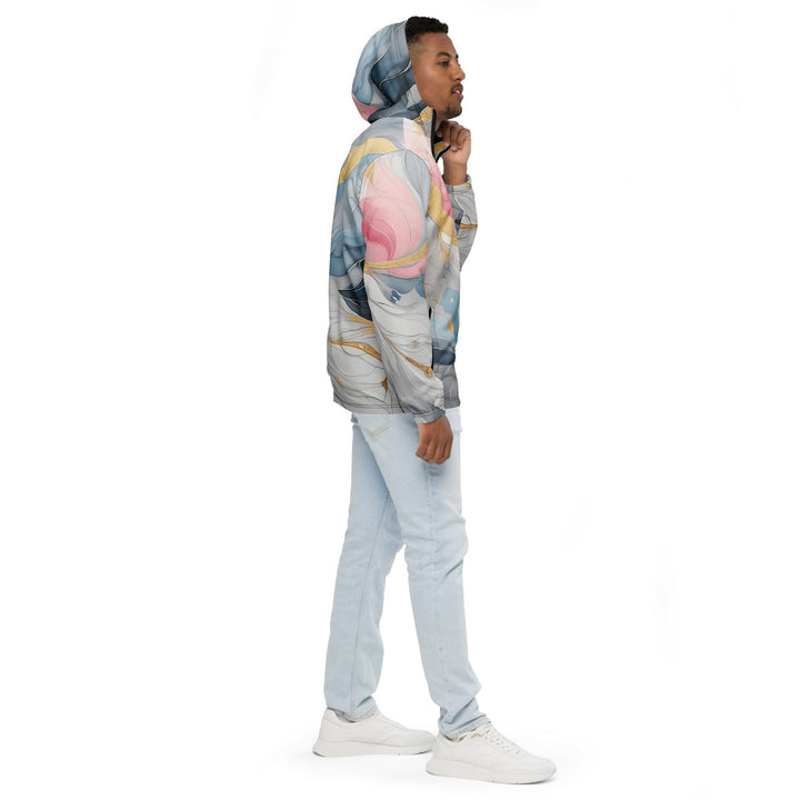 Mens Hooded Windbreaker Jacket Marble Cloud of Grey Pink Blue 5522