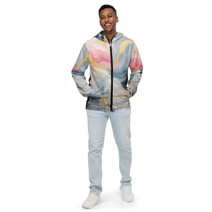 Mens Hooded Windbreaker Jacket Marble Cloud of Grey Pink Blue 5522