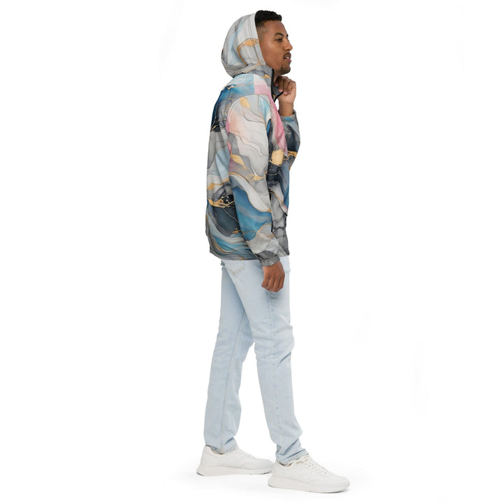 Mens Hooded Windbreaker Jacket - Marble Cloud of Grey Pink Blue 63389