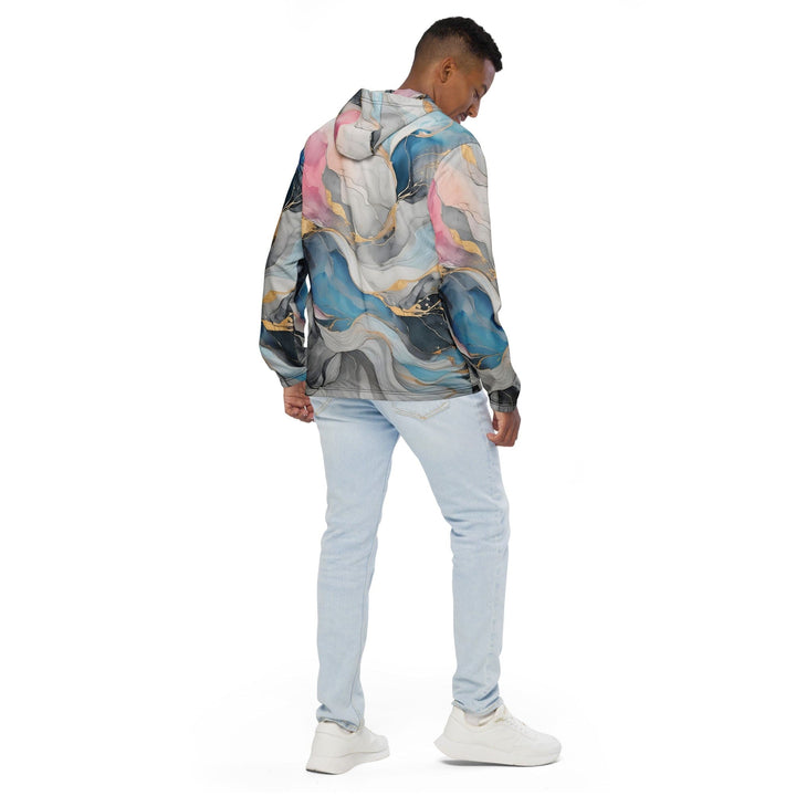 Mens Hooded Windbreaker Jacket - Marble Cloud of Grey Pink Blue 63389