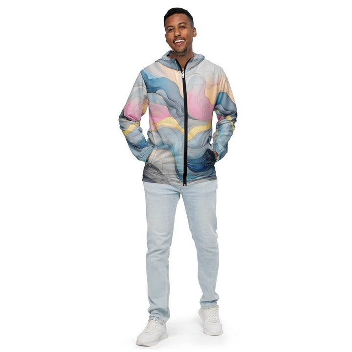 Mens Hooded Windbreaker Jacket - Marble Cloud of Grey Pink Blue 72067