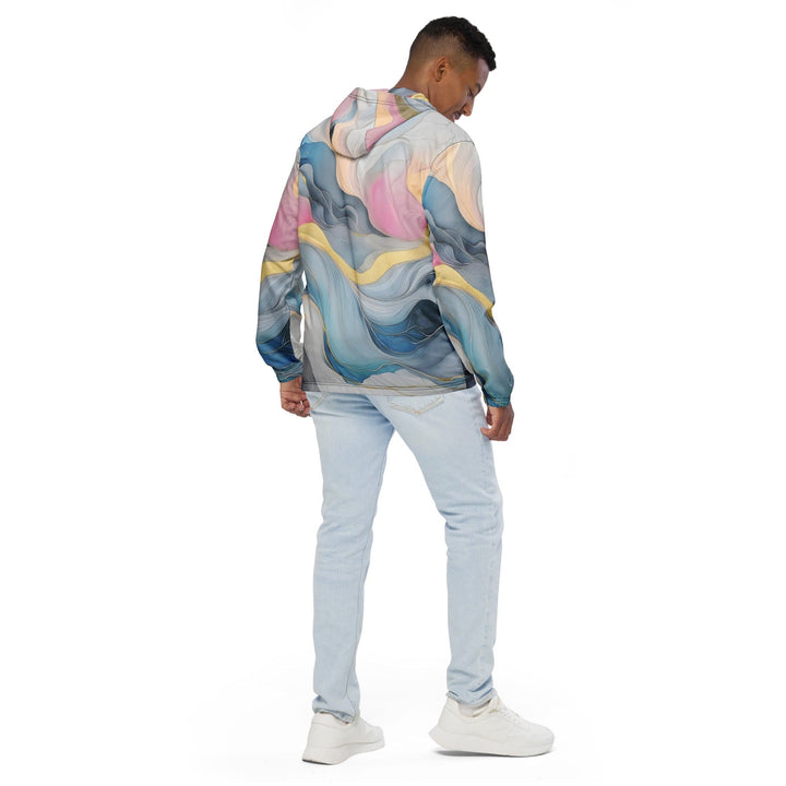 Mens Hooded Windbreaker Jacket - Marble Cloud of Grey Pink Blue 72067