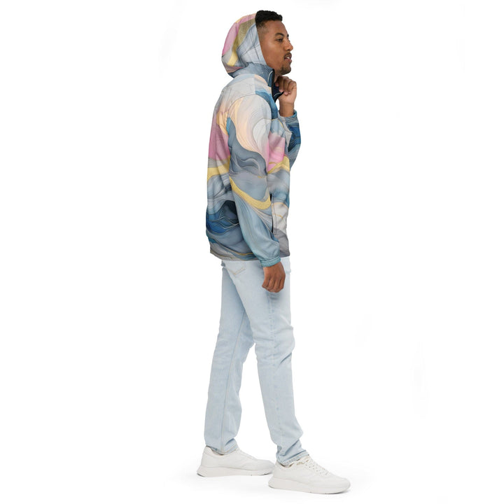 Mens Hooded Windbreaker Jacket - Marble Cloud of Grey Pink Blue 72067