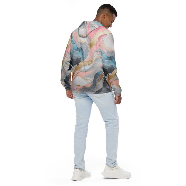 Mens Hooded Windbreaker Jacket Marble Cloud of Grey Pink Blue 82395